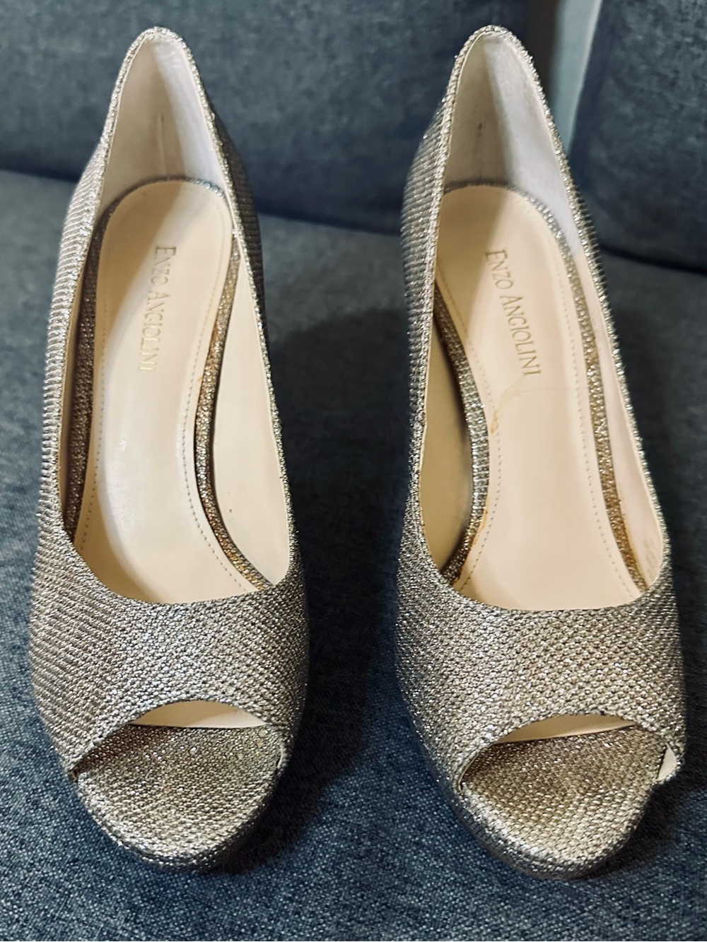 Enzo Angiolini Metallic Gold Peep-Toe Heels